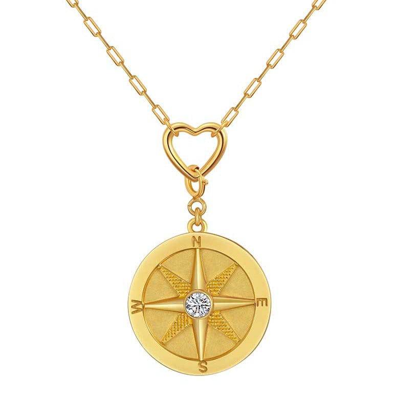 Saints and Saviors We Wander Compass Necklace Gold with Crystal
