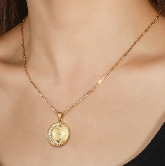 Saints and Saviors Over The Moon Pendant Necklace Clear on model