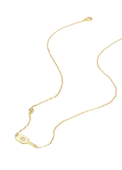 Pickleball Dainty Dinker Flower Paddle Gold Necklace