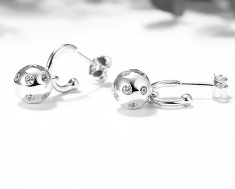 Pickleball Huggie Hoop with Pickleball Ball Silver Earrings with Crystals
