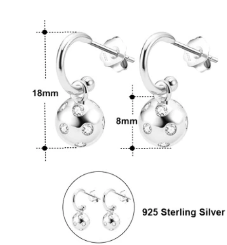 Pickleball Huggie Hoop Silver Earrings Specs
