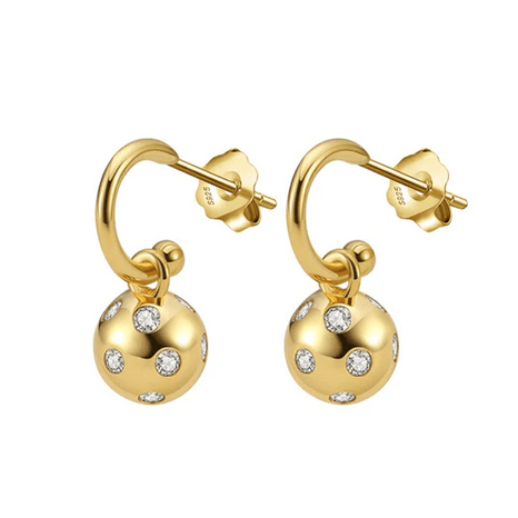 Pickleball Huggie Hoop Pickleball Ball Gold Earrings with Crystals