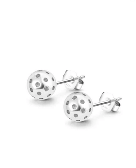 Pickleball Ball Stud Earrings Silver