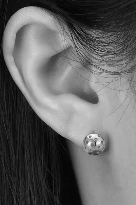 Pickleball Ball Stud Earrings Silver on Model