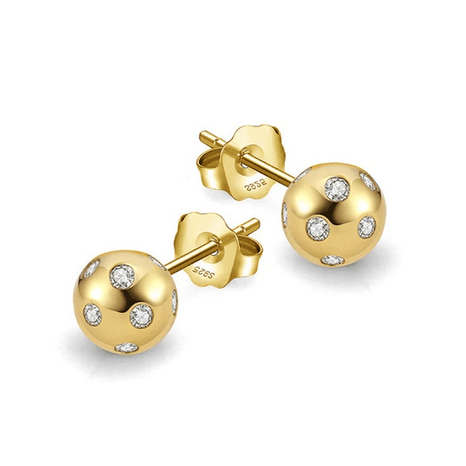 Pickleball Bling Crystals Stud Ball Gold Earrings