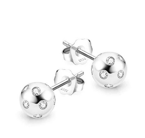 Pickleball Bling Crystals Stud Ball Silver Earrings