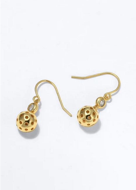 Pickleball Ball Drop Gold Earrings with Crystal