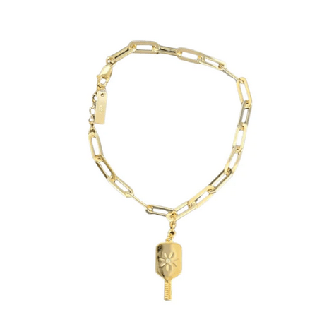 Pickleball Paddle Charm Gold Link Chain Bracelet