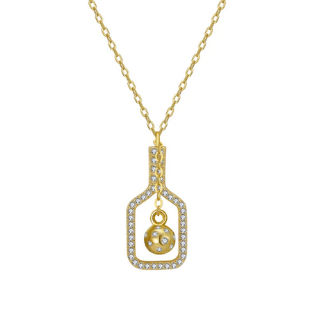 Pickleball The Mini Volley Plus Gold Paddle with Ball Necklace with Crystals