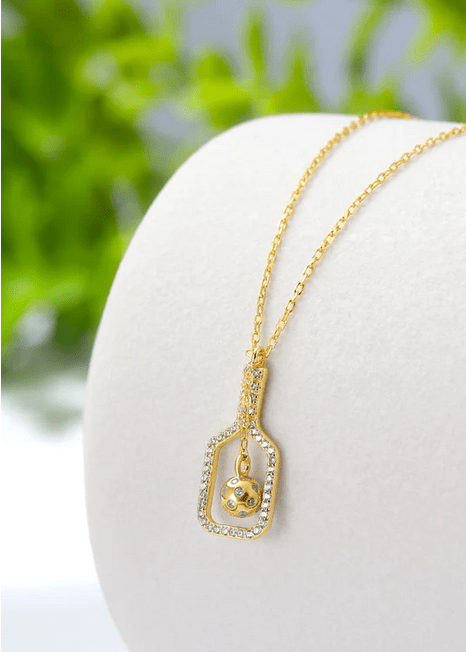 Pickleball The Mini Volley Plus Paddle with Ball Gold Necklace with Crystals