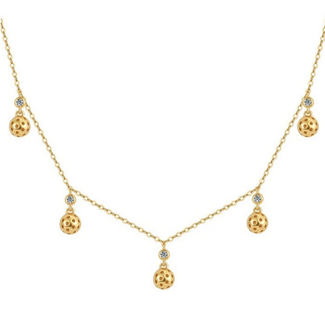 Pickleball Belle of The Ball Gold Necklace with Multiple Ball Charm Drops on Gold Chain