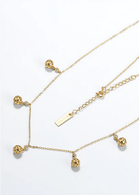 Pickleball Belle of The Ball Gold Necklace with Multiple Ball Charms on Gold Chain