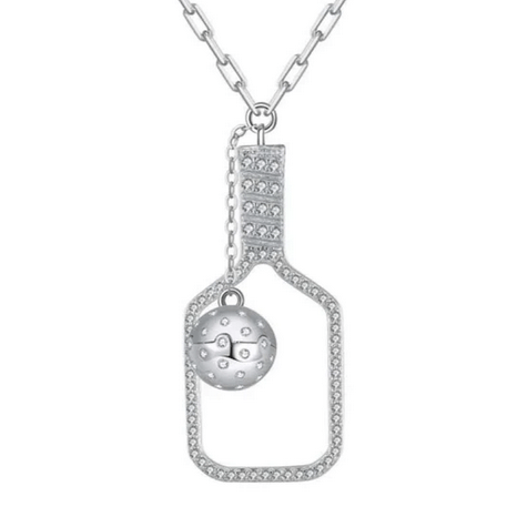 Pickleball The Volley Bling Silver Paddle and Ball Necklace