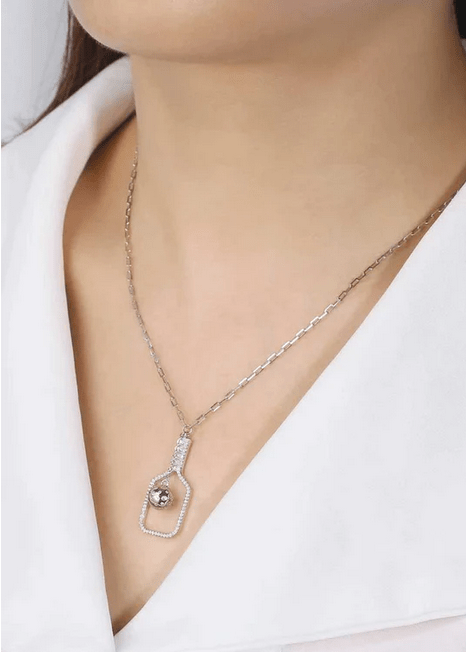 Pickleball The Volley Bling Silver Necklace on Model
