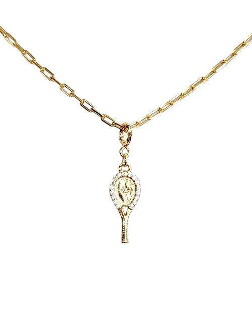 LoveMatch Tennis Racquet Charm Pendant Necklace Gold