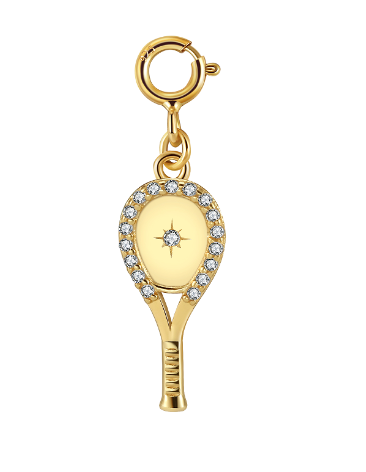 LoveMatch Dainty Tennis Racquet Clip-on Charm Gold with Crystals