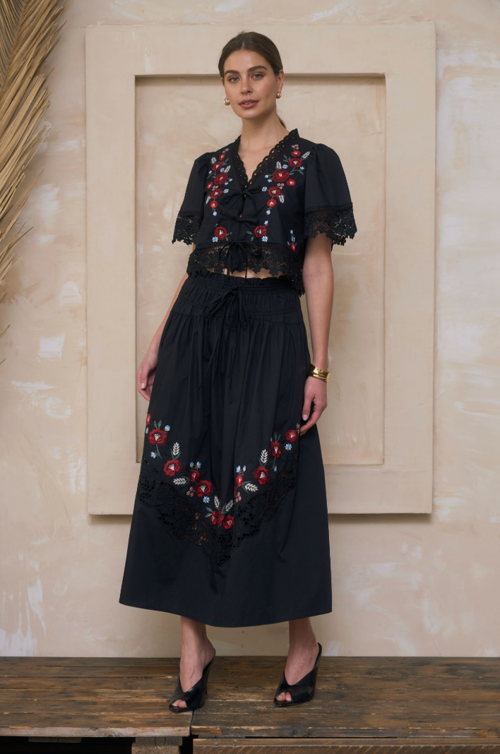 Moon River | Lexi Embroidered Midi Skirt | Sweetest Stitch Boutique