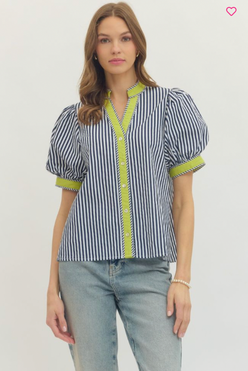 Entro | Zoie Striped Puff Sleeve Top | Sweetest Stitch Boutique RVA