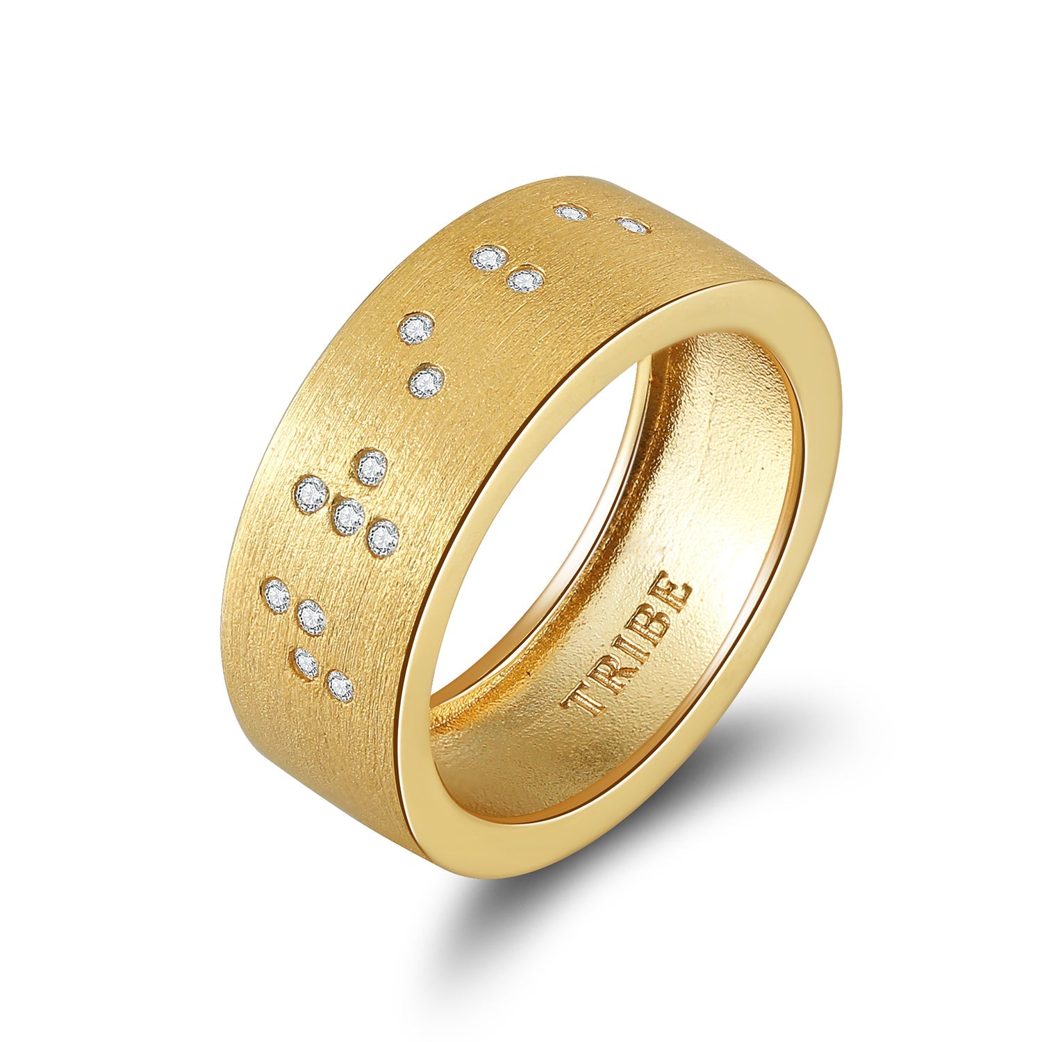 Touchstone 'Tribe' Braille Band Ring Brushed Gold with Crystals