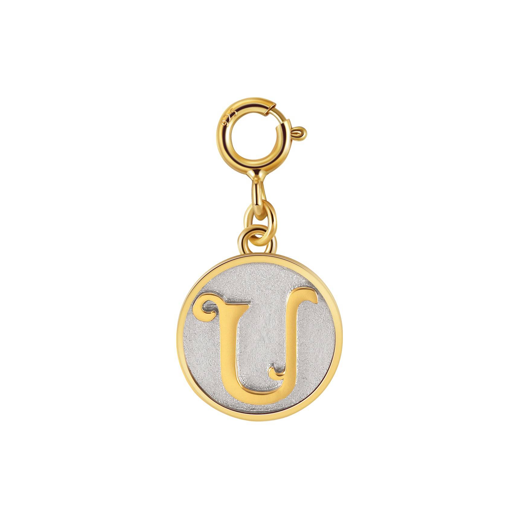Dainty Fancy Initial Clip on Pendant Charm Letter U