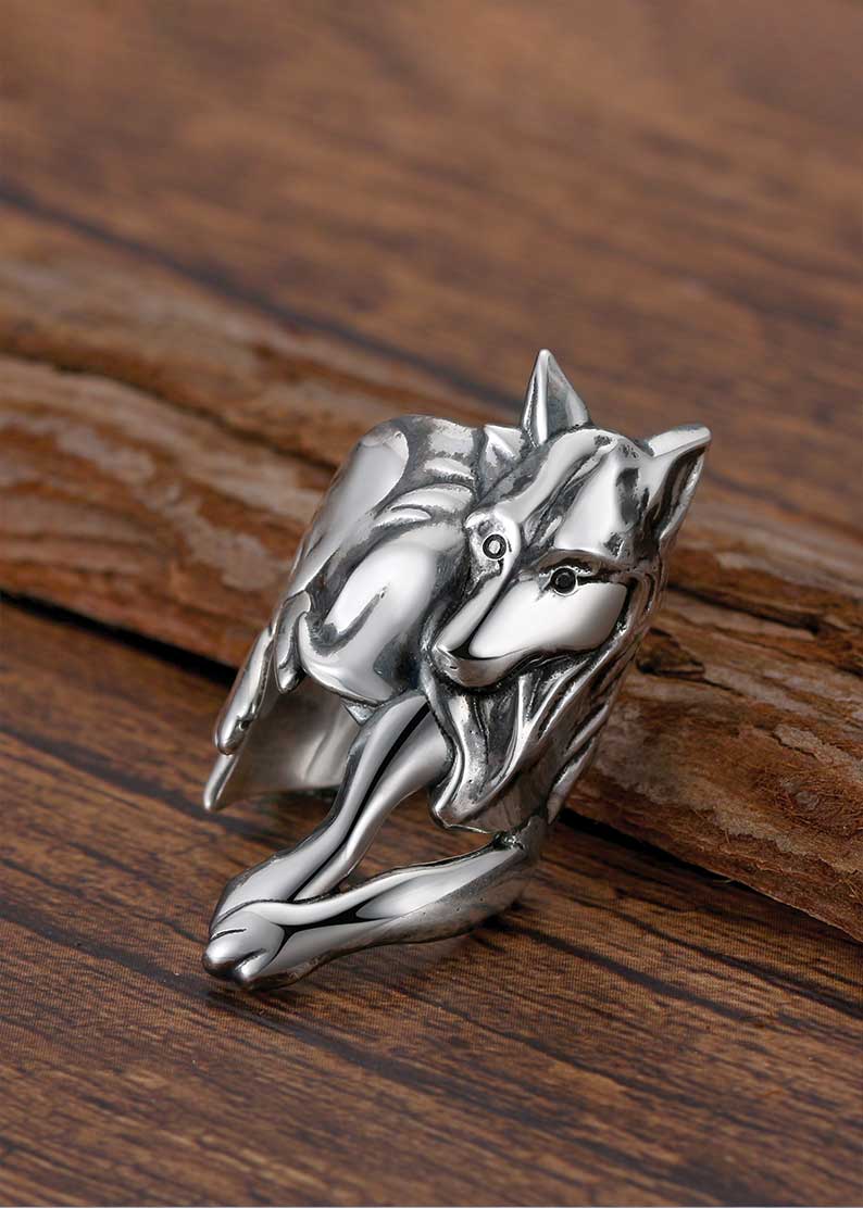 Everwild Courage Wolf Cuff Ring in Silver + Diamonds