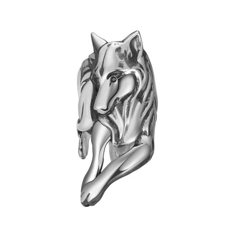Everwild Courage Wolf Cuff Ring in Silver + Diamonds