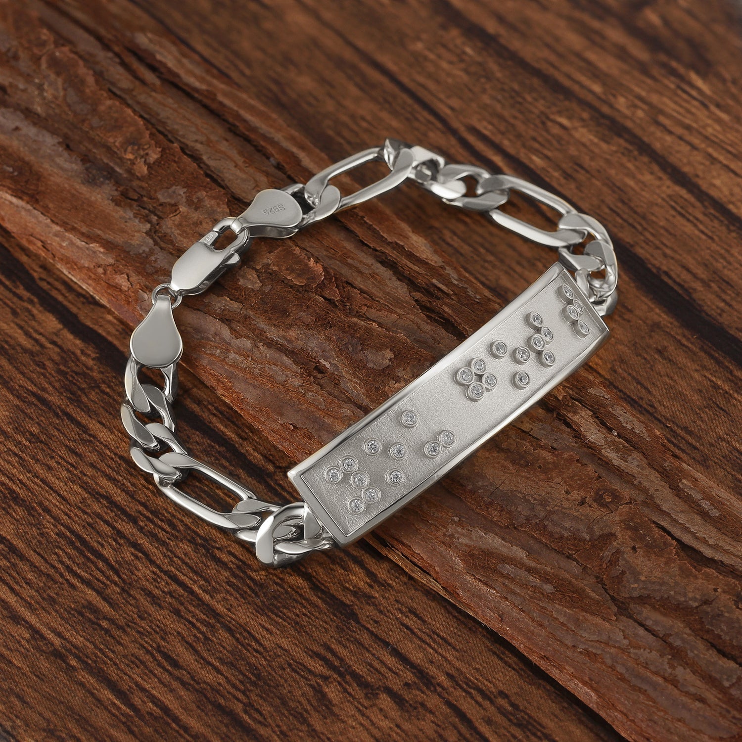 Touchstone 'You Got This' in Braille Crystals ID Link Bracelet in Silver