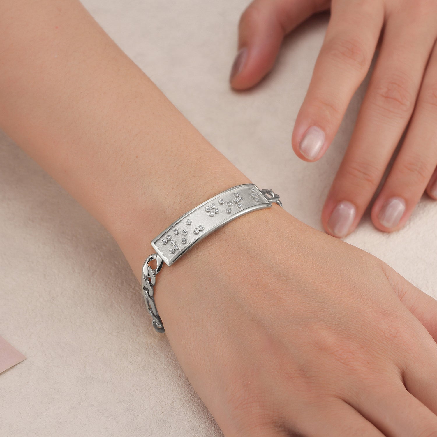 Touchstone You Got This ID Link Bracelet in Silver with Braille Crystals
