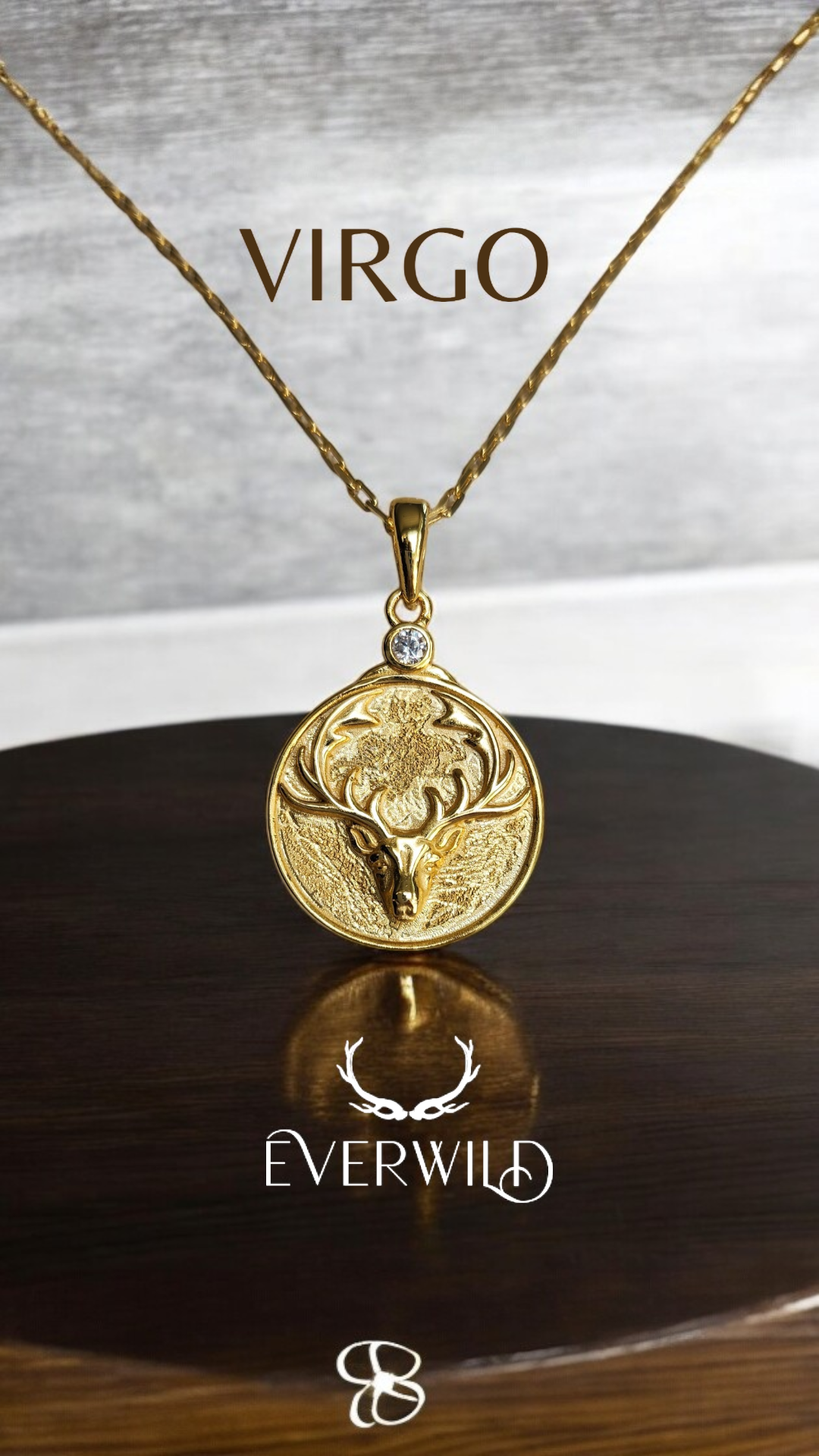 Gold Zodiac Virgo Antler Necklace