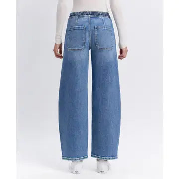 Vervet High Rise Elastic Waistband Wide Barrel Jeans