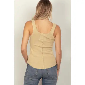 Beige Y2K Washed Casual Fitted Tank Top