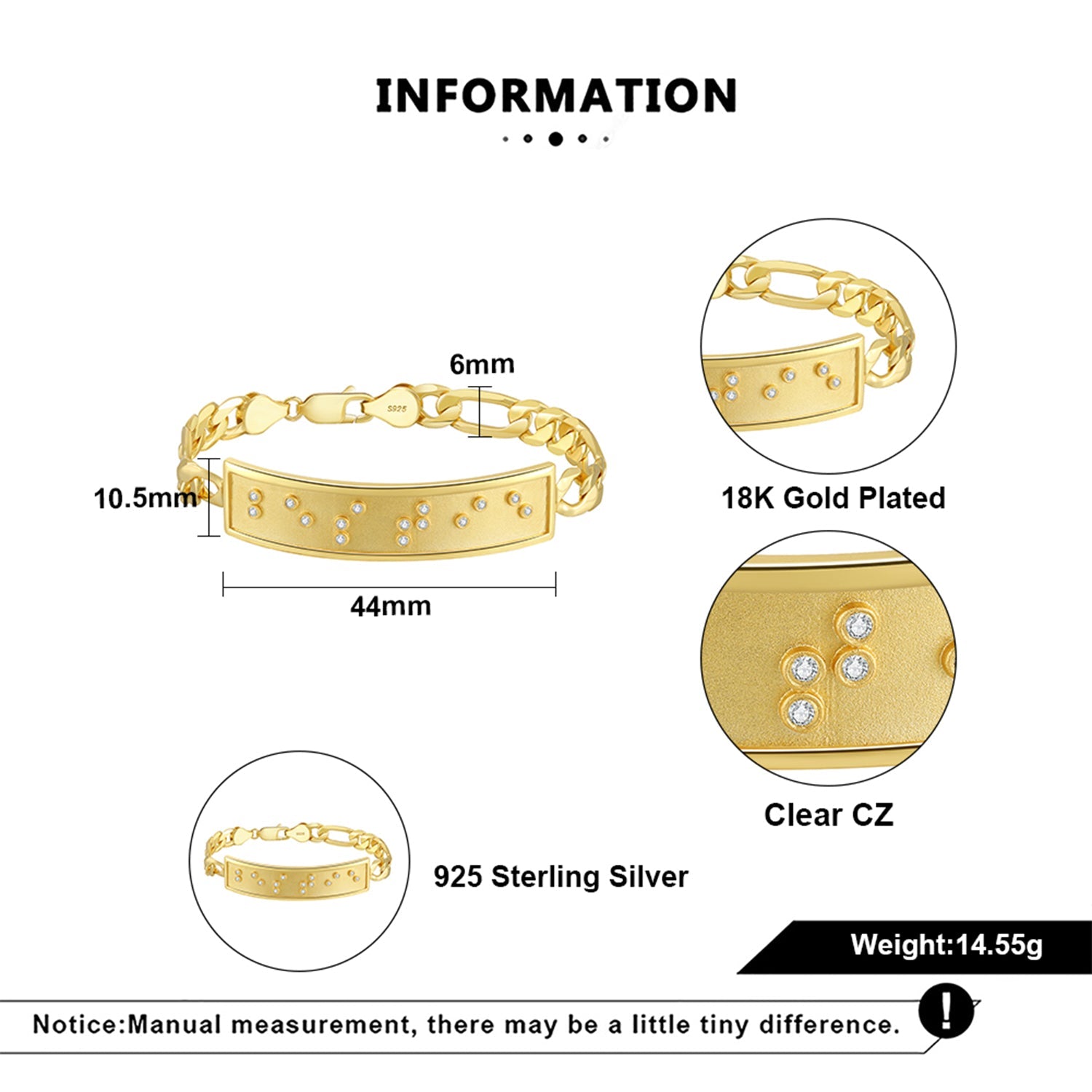 Touchstone Badass ID Link Bracelet in Gold Specs