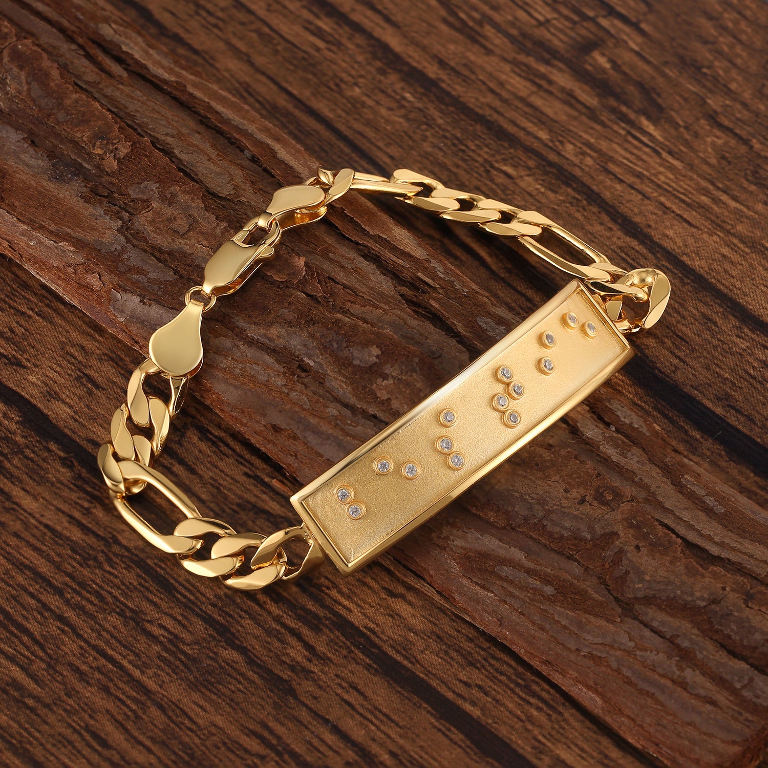 Touchstone 'Bestie' Braille Crystals ID Link Bracelet in Gold