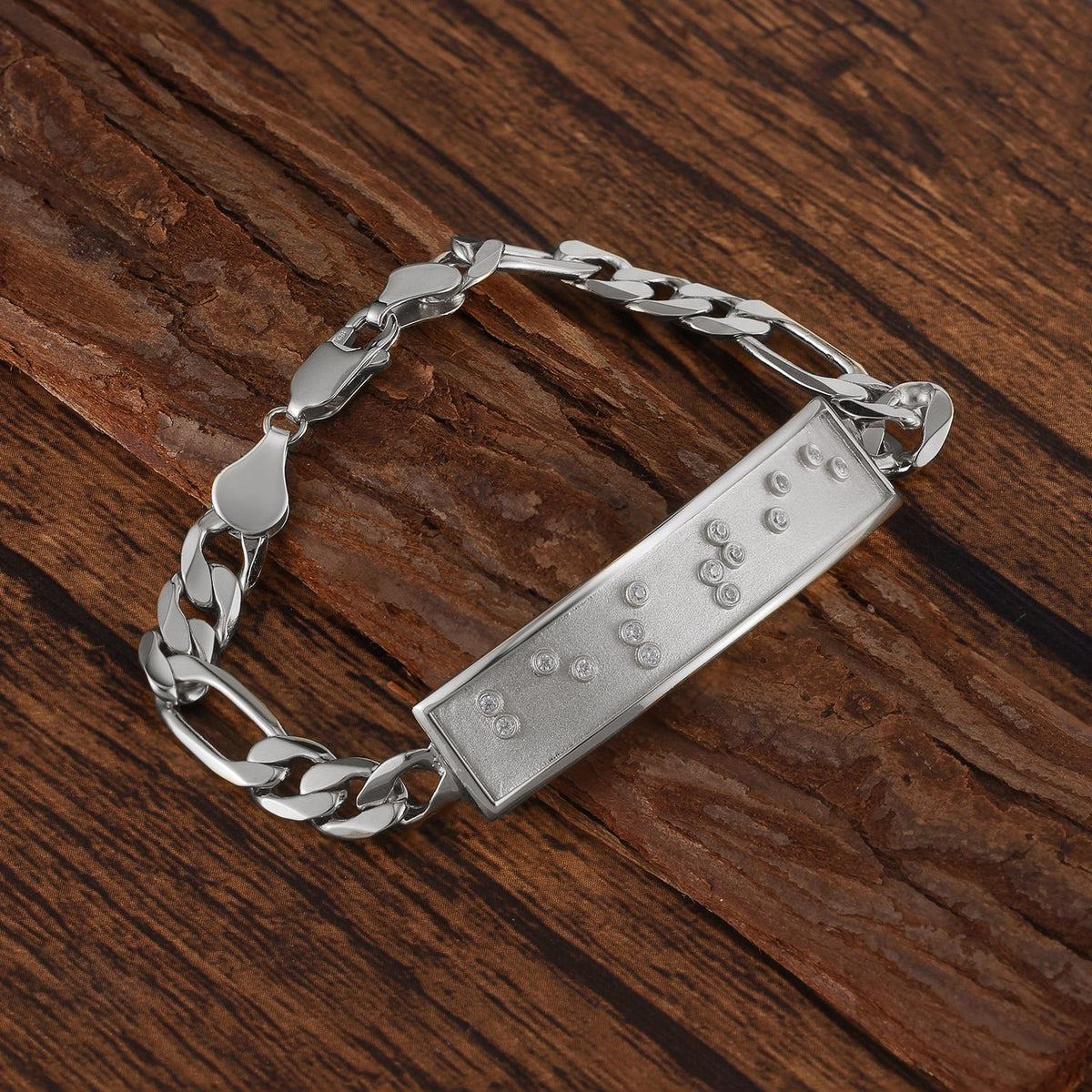 Touchstone 'Bestie' ID Link Bracelet in Silver with Braille Crystals