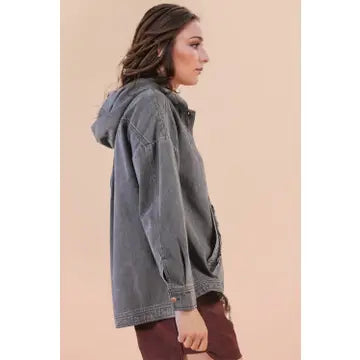 Washed Black Denim Hooded Jacket