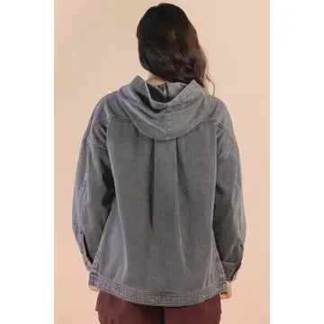 Washed Black Denim Hooded Jacket