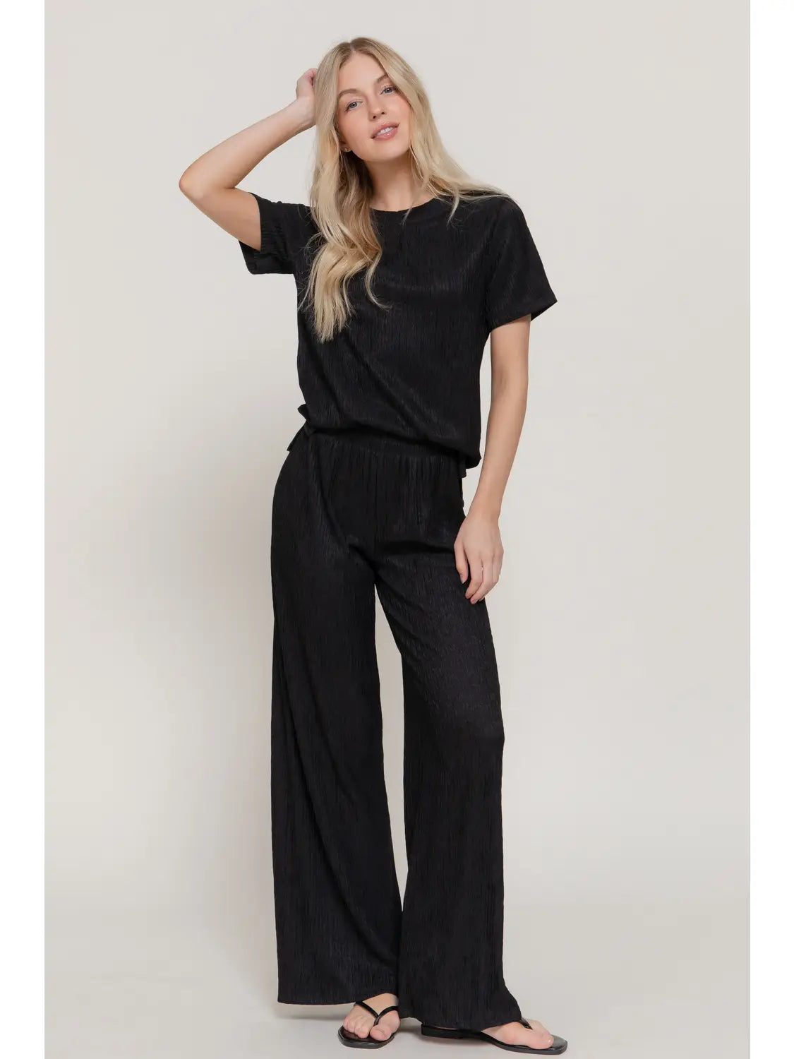 Black Tshirt and Wide Pants Lounge Set