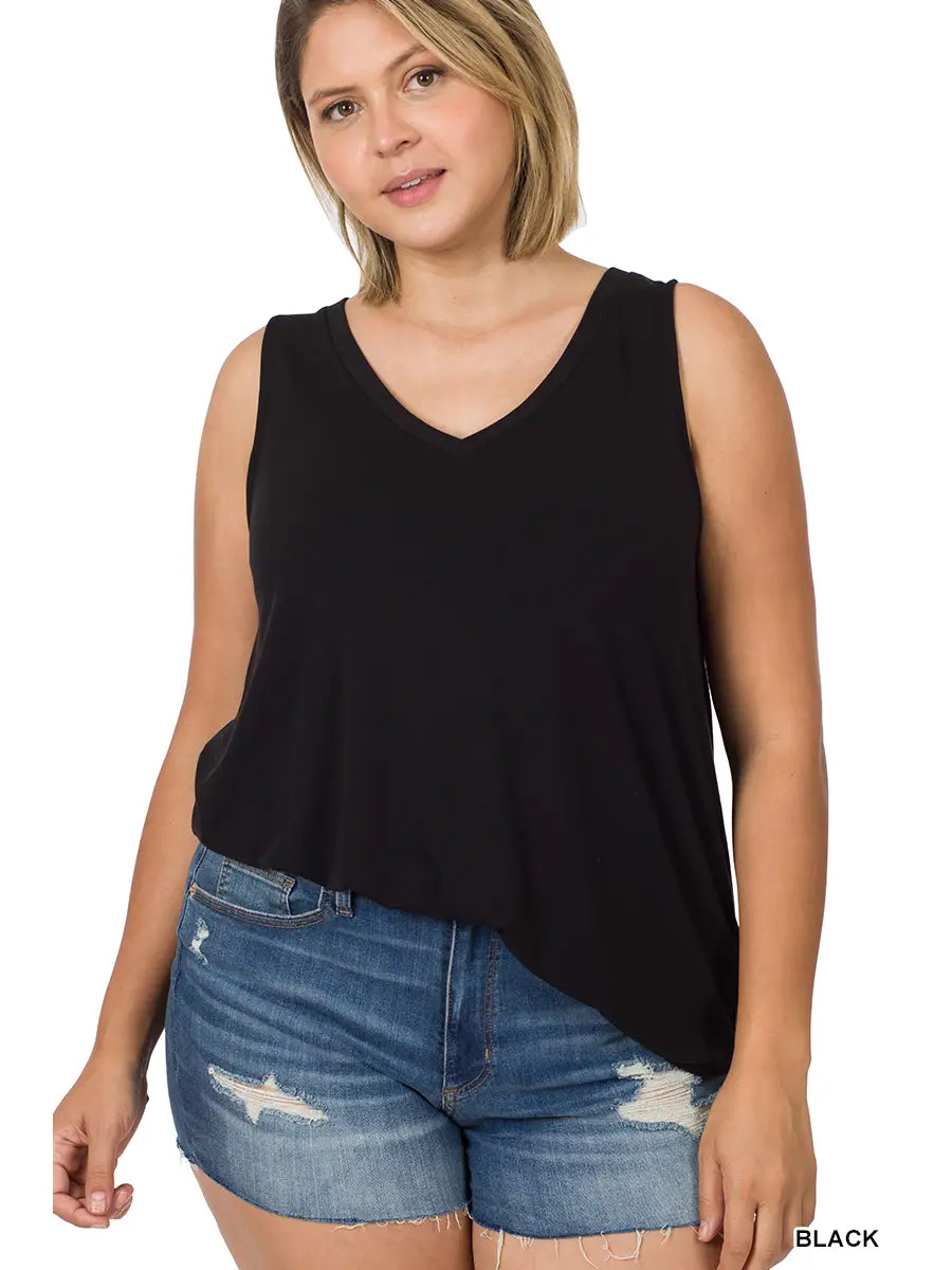 Black Plus Size Sleeveless V-Neck Top - Athena's Fashion Boutique