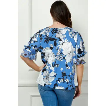 Plus Size Blue Floral Bliss Boatneck Blouse