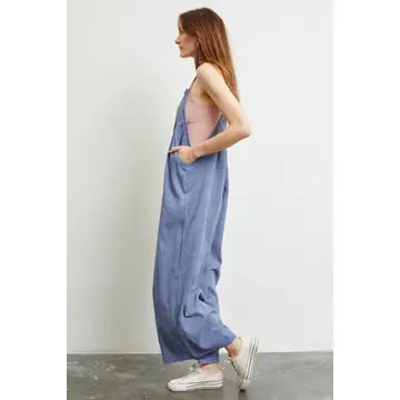 Plus Blue Soft Corduroy Easy Overall Wide-Leg Jumpsuit