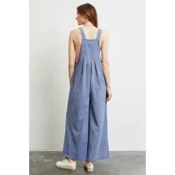 Plus Blue Soft Corduroy Easy Overall Wide-Leg Jumpsuit