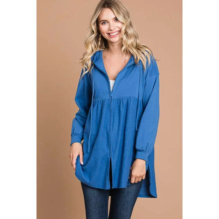 Sunset Oversized Ruching Hoodie Zip Up Top