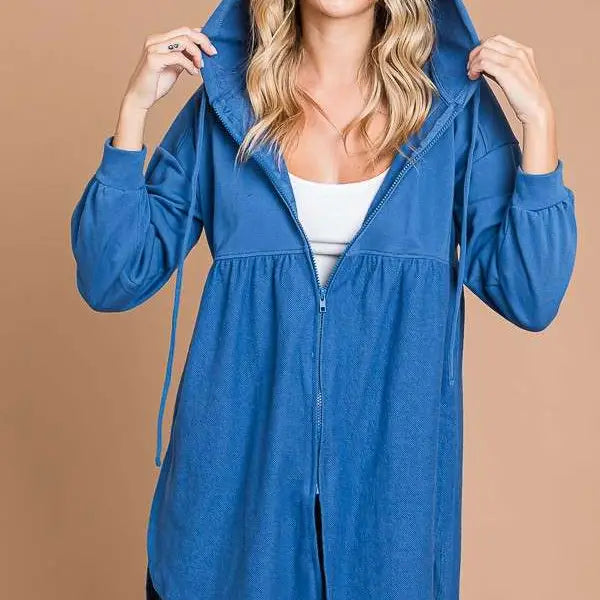 Sunset Oversized Ruching Hoodie Zip Up Top