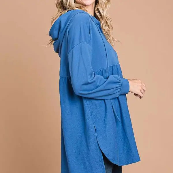 Sunset Oversized Ruching Hoodie Zip Up Top