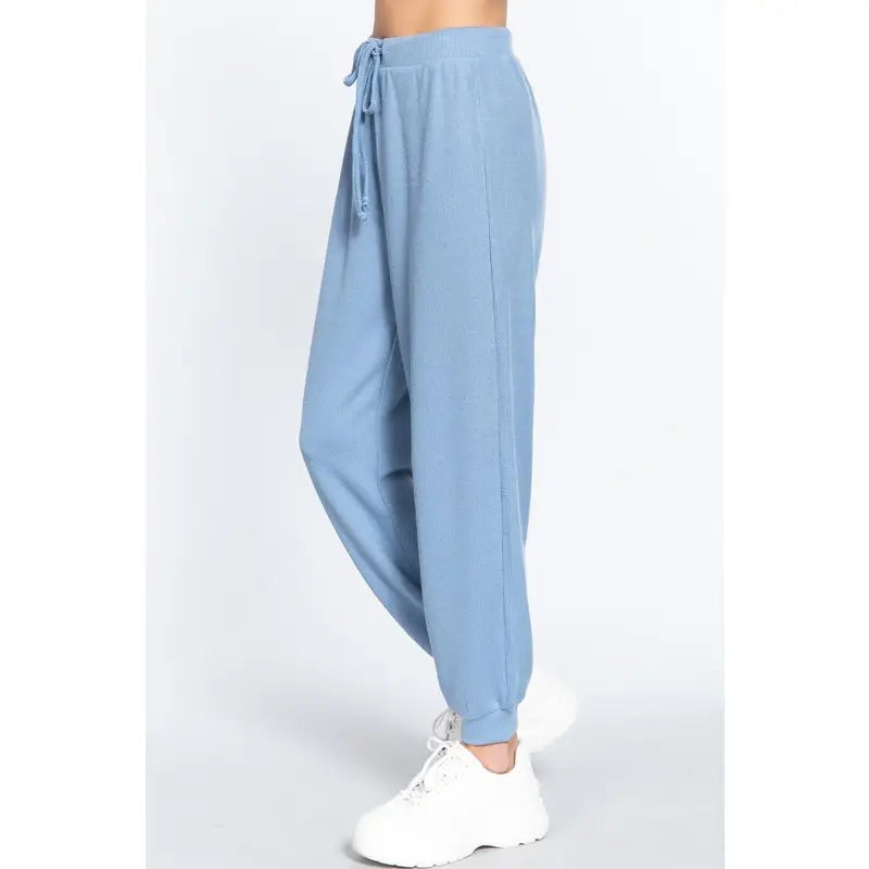 Blue Drawstring Hacci Jogger Pants