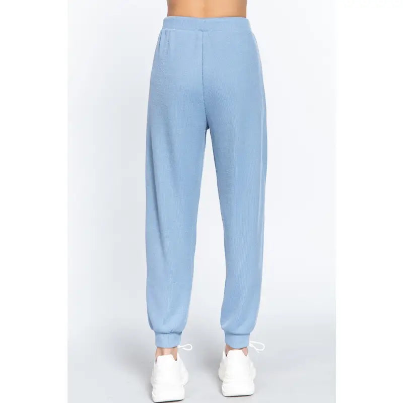 Blue Drawstring Hacci Jogger Pants