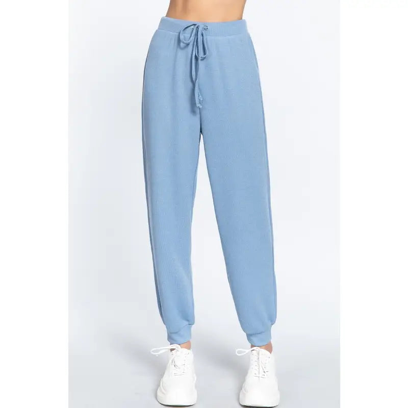 Blue Drawstring Hacci Jogger Pants