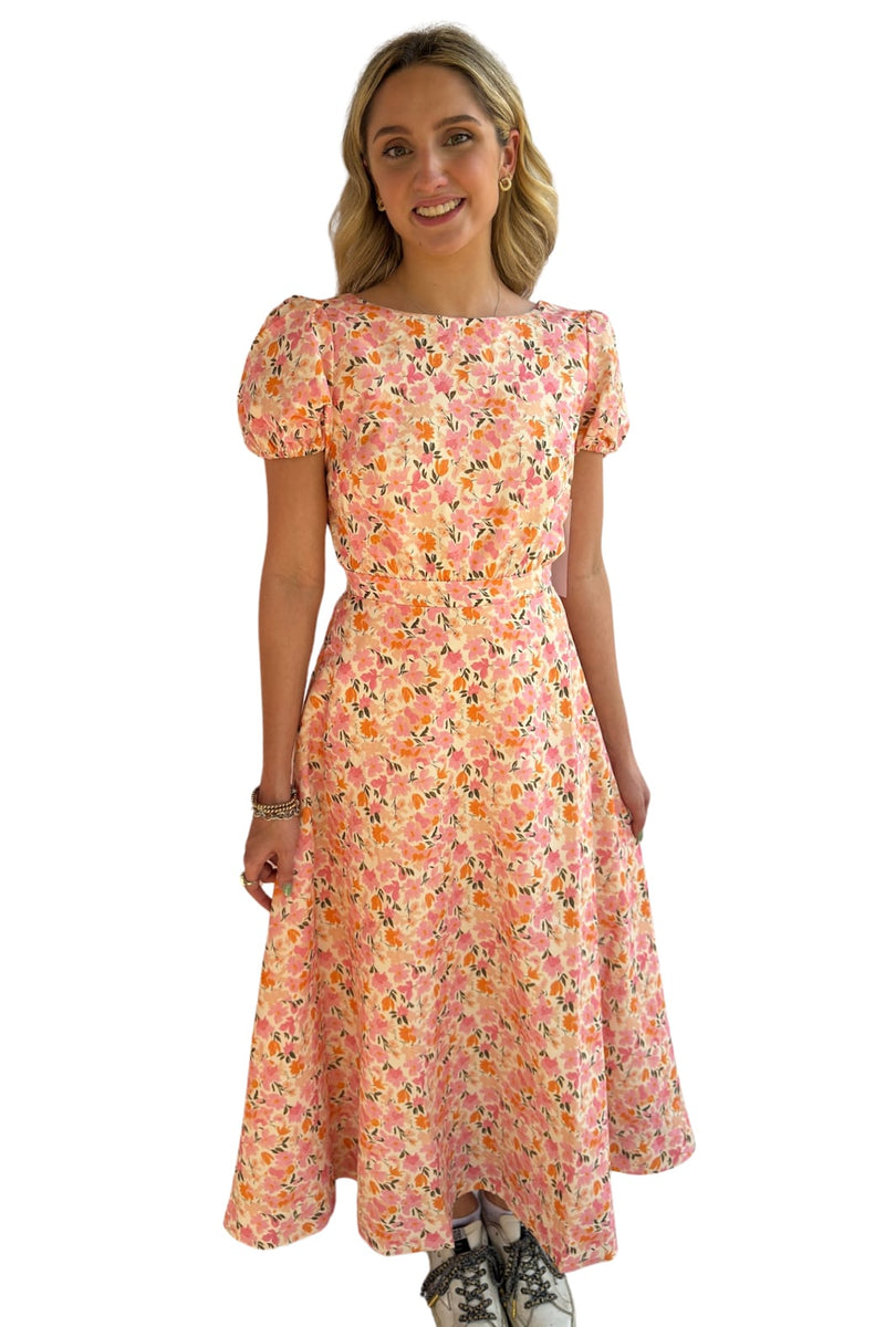 Boat Neck Maxi Dress Beige Pink Orange / L