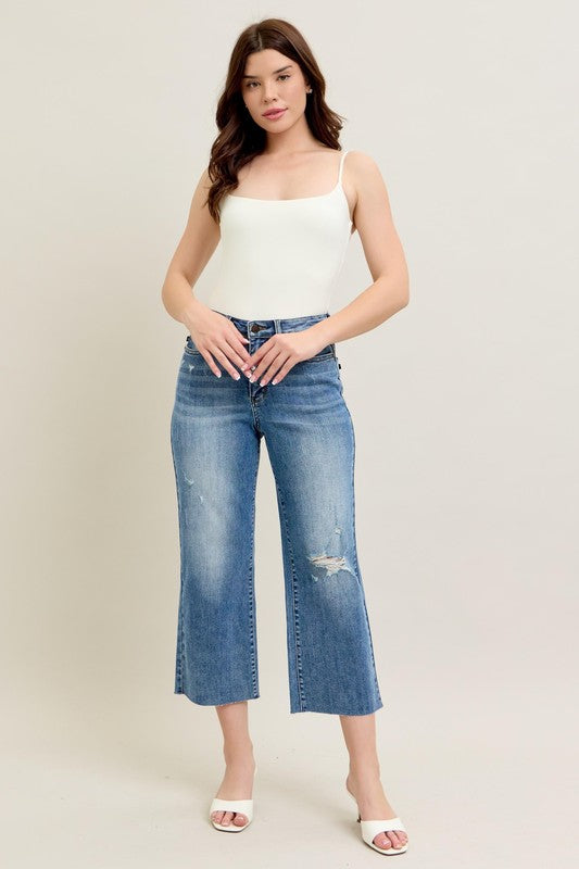 Judy Blue High Waist Raw Cut Hem Crop Capris