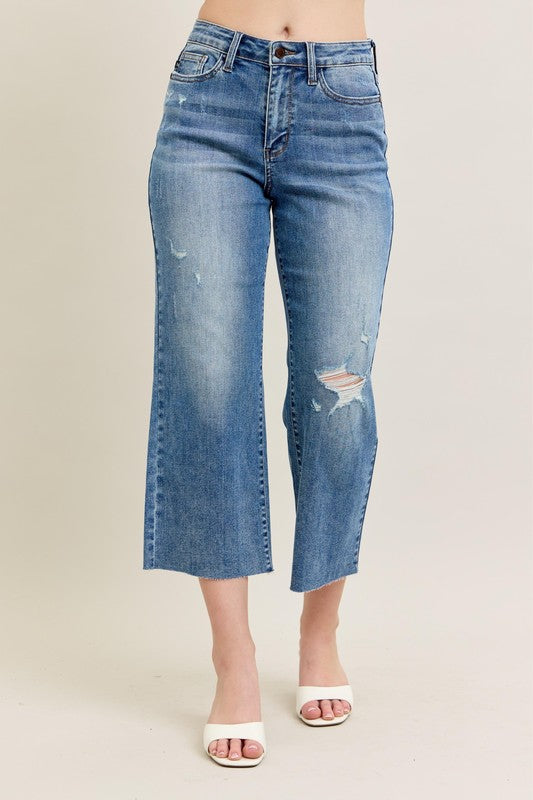 Judy Blue High Waist Raw Cut Hem Crop Capris